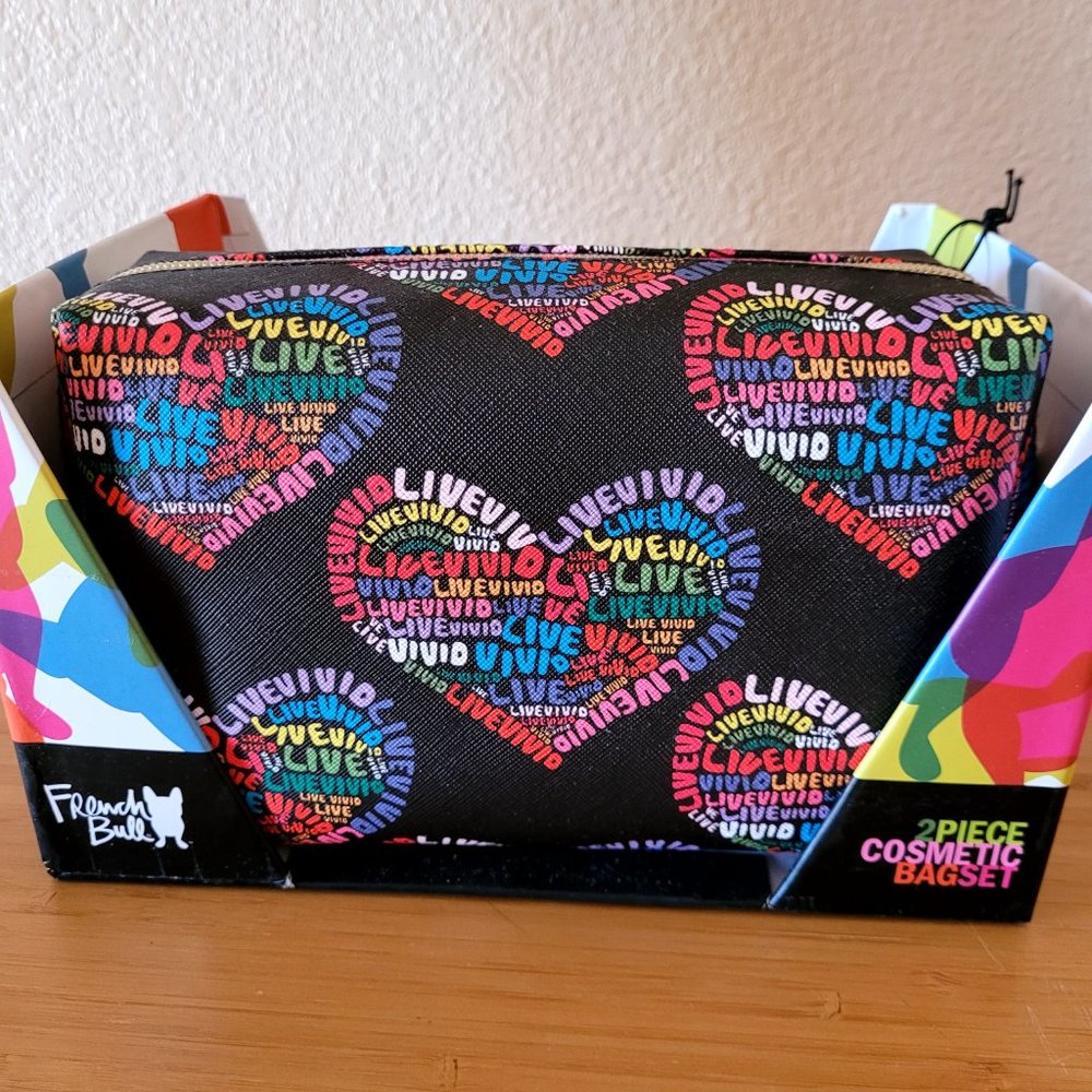 Live Vivid French Bulldog Dog Puppy 2 Piece Cosmetic Bag Set Multi-Color - Picture 2 of 4